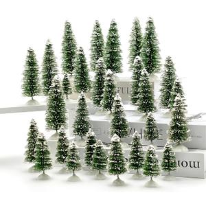30 Pcs Mini Christmas Trees Artificial Christmas Tree Size 2.5 to 5.5 inches Bottle Brush Trees with Plastic Snow Base for Christmas Decorations DIY Craft Green with Heavy Snow
