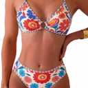 Tainehs Women's Two Piece Bikini Sets O Ring Front Top Ditsy Floral Triangle Swimsuits Cheeky Bathing Suit, Small