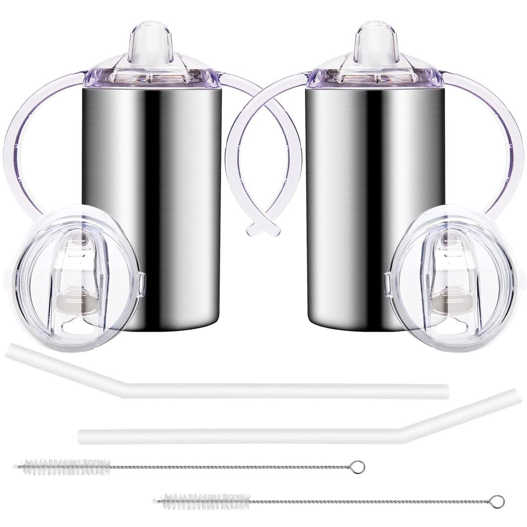 12oz Stainless Steel Sippy Cups for Toddlers with Handles, Spill Proof Double Wall Vacuum Insulated Sippy Cups, Kids Straw Cups with Extra Lids for School, Outdoor, 2 Pack