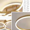 4-Rings Modern LED Ceiling Light Dimmable 39’’ Brushed Gold Ceiling Lamp with Remote for Living Room, Metal Circle Flush Mount Chandelier Lighting for Dining Room(110W 3000K-6500K)