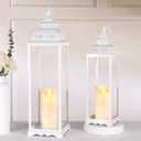 HAVITI 5 Pack Large Lanterns Decorative Outdoor, White Large Outdoor Lantern for Porch, 22'' 17'' White Lanterns Decorative Indoor (no Glass) with 2PCS Flameless Candles for Wedding Table Front Door