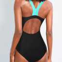 Tempt Me Women One Piece Swimsuits Athletic Racerback Swimwear Training Exercise Slimming Bathing Suit (Black, L)