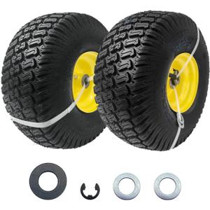 2-Pack of 15x6.00-6 NHS tire with Rim,Pneumatic wheel,3"offset Hub with 3/4"Bushing,4PR Lawn mower tires 15x6-6,for John Deere Riding Mowers 100 and D100 Series,Troy Bilt Lawn Mower Parts