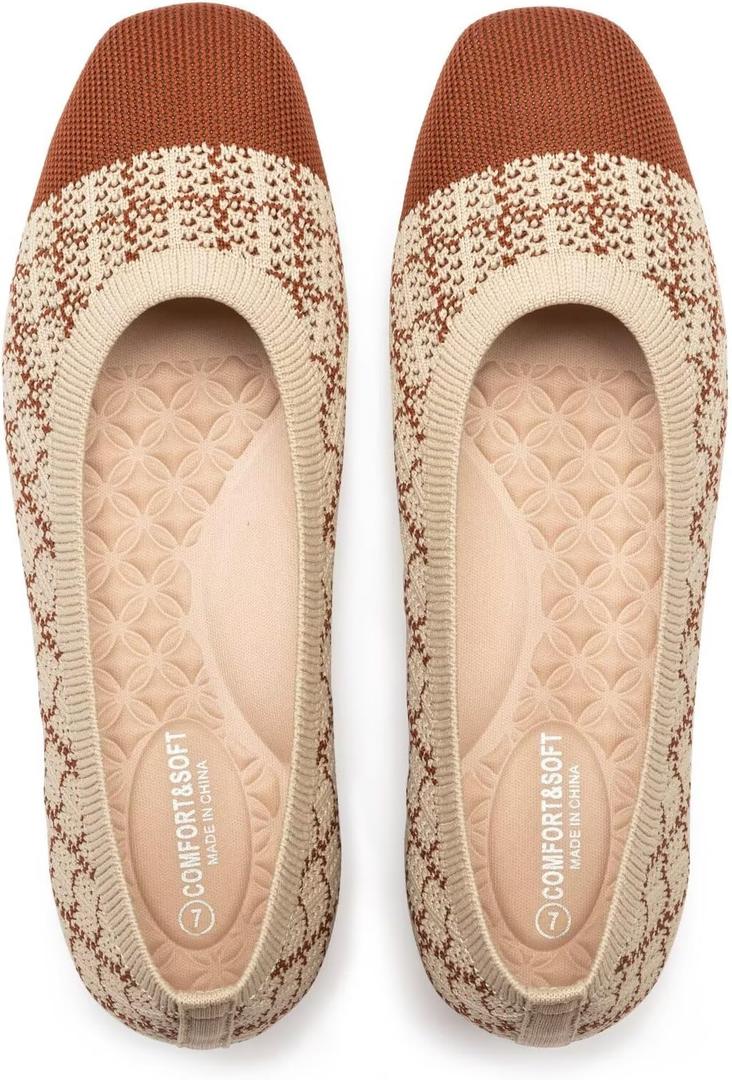Frank Mully Women's Flats Square Toe Flats Comfortable Slip on Washable Ballet Flats Shoes for Women Dressy Work, 10, A-Carmel