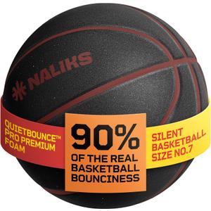 Silent Basketball Size 7, 29.5  Airless Indoor Basketball | Gift Box Included, Pro PU Foam Basket Ball, for Quiet Dribbling Indoor, Real Grooves, 90% Bounciness, 12.7 Oz (Black)