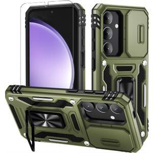 2 x WRJ for Samsung Galaxy S25 Plus/S24 Plus Case with Slide Camera Cover and Screen Protector, Military Grade Protection [Rotated Kickstand] Heavy Duty Shockproof Protective Cover-Olive Green