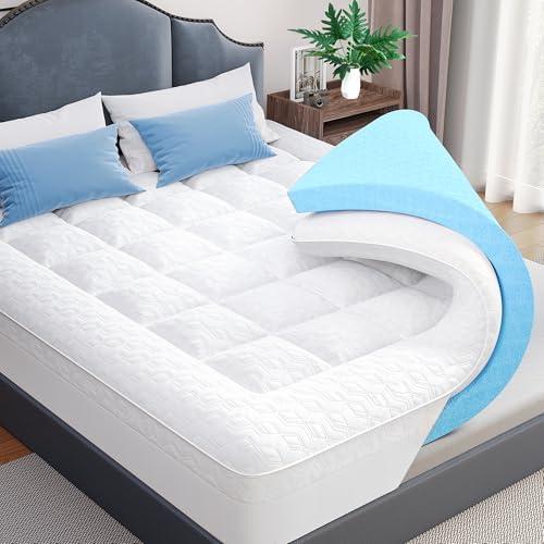 Queen Size-Dual Layer 3 Inch Pillow Top Mattress Topper, 1 Inch Cooling Pillow Topper and 2 Inch Gel Memory Foam Bed Mattress Topper for Back Pain & Comfort Sleep