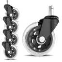 5 Pcs Silent Office Chair PU Rubber Castor with Smooth Rolling, Home Heavy Duty Replacement Casters Set, 11x22mm Furniture and Gaming Chair Wheels for Hardwood Floors, Carpet, Tile, Laminate, Parquet