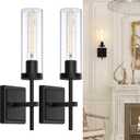 Wall Sconces Set of Two, Matte Black Bathroom Sconces Wall Lighting with Clear Glass, Modern Sconces Wall Decor Set of 2 Hardwired Vanity Light fixtures for Mirror Living Room Hallway Bedroom