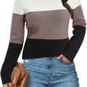 LAISHEN Womens Fall Fashion 2023 Long Sleeve Sweaters Casual Loose Color Block Crew Neck Knit Pullover Tops (M)