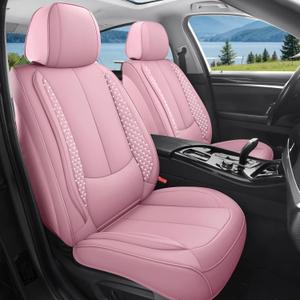 Bling Car Seat Covers Full Set, Luxury Faux Leather Car Seat Covers Waterproof Non-Slip Seat Protector Universal Fit for Most Cars SUVs Trucks Pick-ups,Car Accessories Interior for Women(Pink)