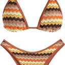 Seamoly Women's Bikini Sets Halter Neck Crochet Colorblock Two Piece Swimsuits Open Back Sexy High Cut Thong Bathing Suit, M