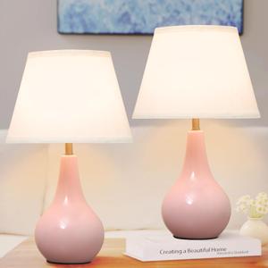 Pink Table Lamp, Bedside Lamps Set of 2,Cute Decro for Girls Bedroom, Modern Nightstand Lamp,Classic Beside Ceramic Lamps for Bedroom,Living Room End Tables