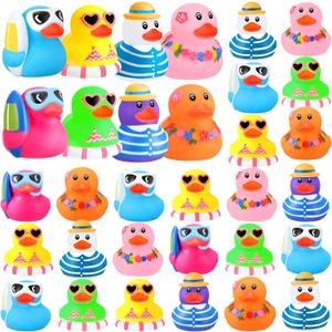 Honoson 24 Pcs Summer Beach Rubber Duckies Bulk Mini Rubber Duck Bath Toys Float Bathtub Ducky Cute Squeaky Ducky for Classroom Carnival Summer Birthday Baby Shower Party Favor (8 Colors)