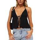 Women Y2k Front Tie Crop Tops Halter Neck Flowy Plisse Summer Going Out Top Sexy Split Sleeveless Cami Shirt, S