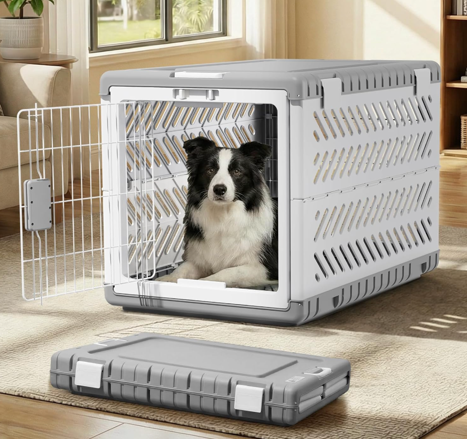 Collapsible Dog Crate for Large/Medium Dogs -  Foldable Dog Cage No-Tool Assembly, Travel Dog Crate with 2 Wheels - Easy to Carry, Space-Saving, Indoor Outdoor Use, 28"x18.3"x20.9"