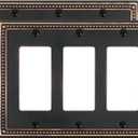 2-Pack Triple Decorator Outlet Cover Plate, Aged Bronze Pearls Decorative Switch Plates and Outlet Covers, Metal Wall Plates for Electrical Outlets, Receptacle, GFCI Outlet, Dimmer Switch