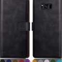SUANPOT for Samsung Galaxy S8 5.8"(Non S8+ 6.2") with RFID Blocking Leather Wallet case Credit Card Holder, Flip Folio Book Phone case Shockproof Cover Women Men for Samsung S8 case Wallet (Black)