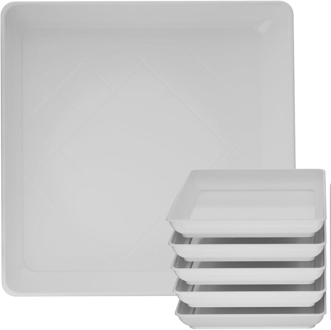 Square Plant Saucer 20 Inch 5 Pack, Planter Trays for Flower Pots, Plant Water Catcher Drip Dishes, Plastic Bottom Watering Plates Indoors and Outdoors - White