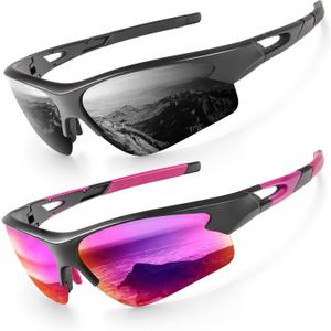 ANYLUV Sports Sunglasses for Men Women, Upgraded Lightweight Mens Polarized Sunglasses UV Protection for Outdoors (B02 Grey/Purplish Red)