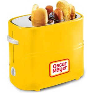 Oscar Mayer 2 Slot Hot Dog and Bun Toaster with Mini Tongs, Hot Dog Toaster Works with Chicken, Turkey, Veggie Links, Sausages and Brats, Yellow