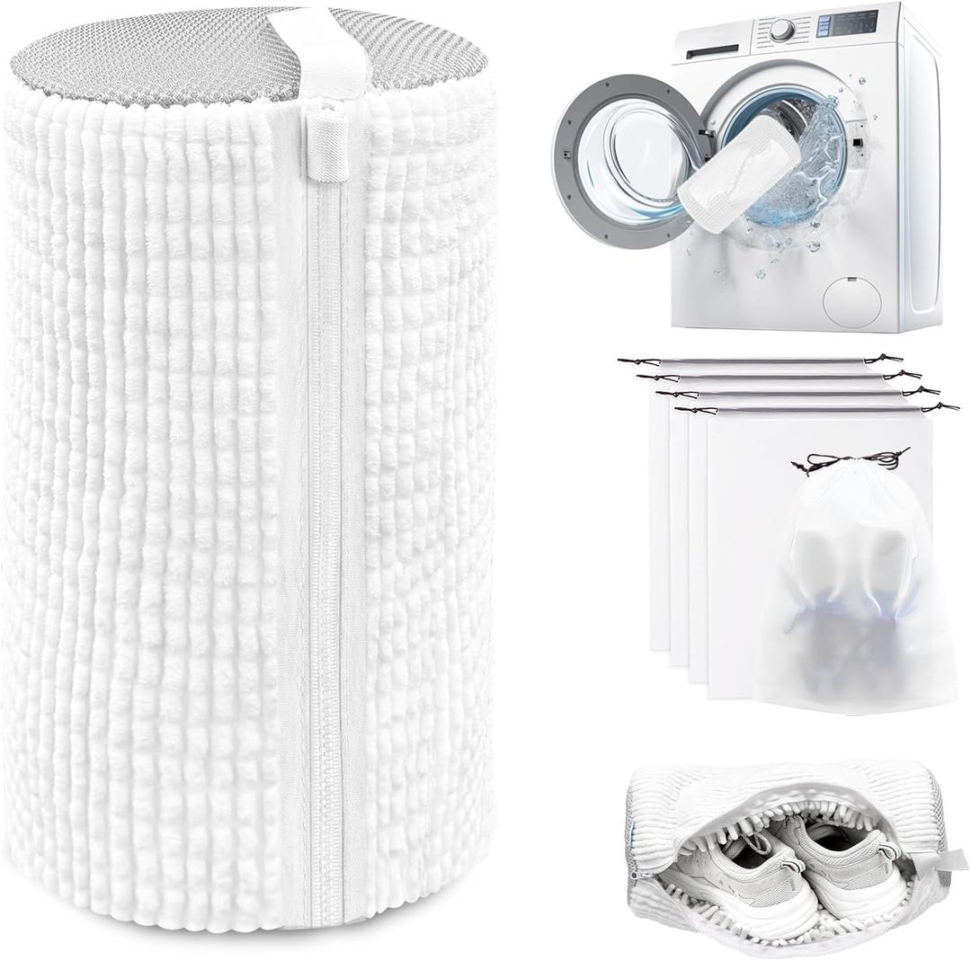 Shoe Washing Machine Bag, Laundry Shoe Bag for Washer and Dryer, Reusable Shoe Cleaning Bag for Sneakers, Tennis Shoes, With Self-locking Zipper, Microfiber Inside, Includes Shoes Storage Bag (White(1PC))