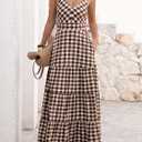 Caracilia Womens Summer Gingham Striped Flowy Spaghetti Strap Maxi Dress Medium