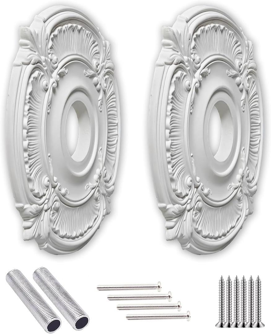 EIFHYT Primed Urethane Ceiling Medallion for Light Fixtures and Ceiling Fans, 18"OD x 4"ID x 1-1/8"P (Fits Canopies up to 7-3/4") White.