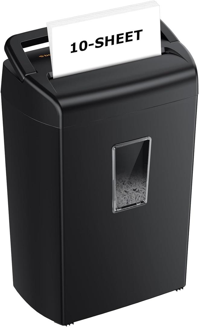 Bonsaii 10-Sheet Cross Cut Paper Shredder, 5.5 Gal Home Office Heavy Duty Shredder for Credit Card, Staple, Clip with Transparent Window (C209-D)