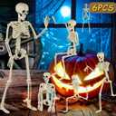 6 Packs Skeleton Halloween Decorations Outdoor with 16" Full Body Posable Joints Skeletons Decor, Halloween Party Decor Indoor, Yard Garden Lawn Graveyard Haunted House Props Spooky Party Decorations