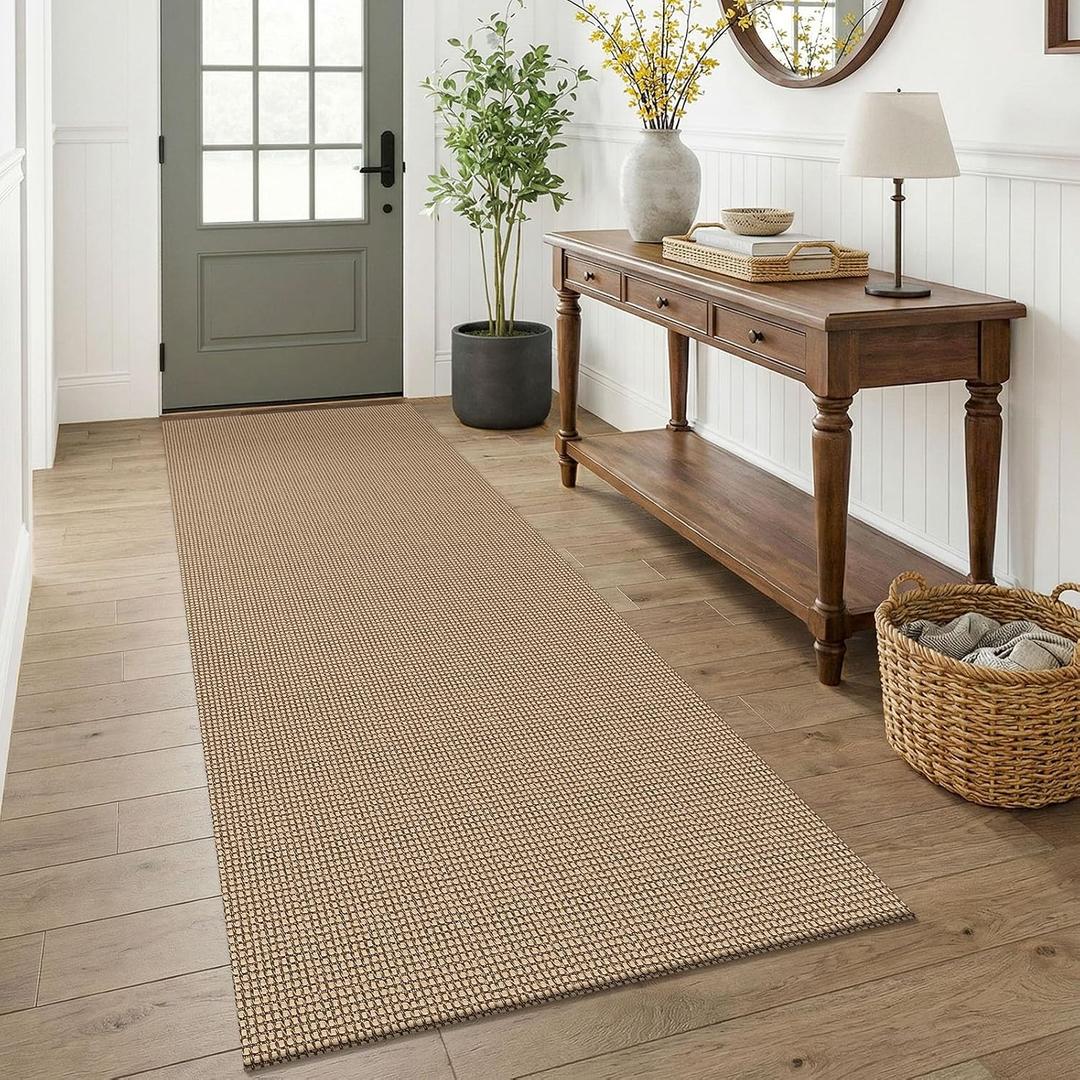 KOZYFLY 3x7 Washable Kitchen Runner Rug, Non Slip Wide Runners for Hallway, Cotton Entryway Runner, Braided Floor Carpet for Entry, Kitchen, Bedside, Hall, Orange Beige/Tan/Brown