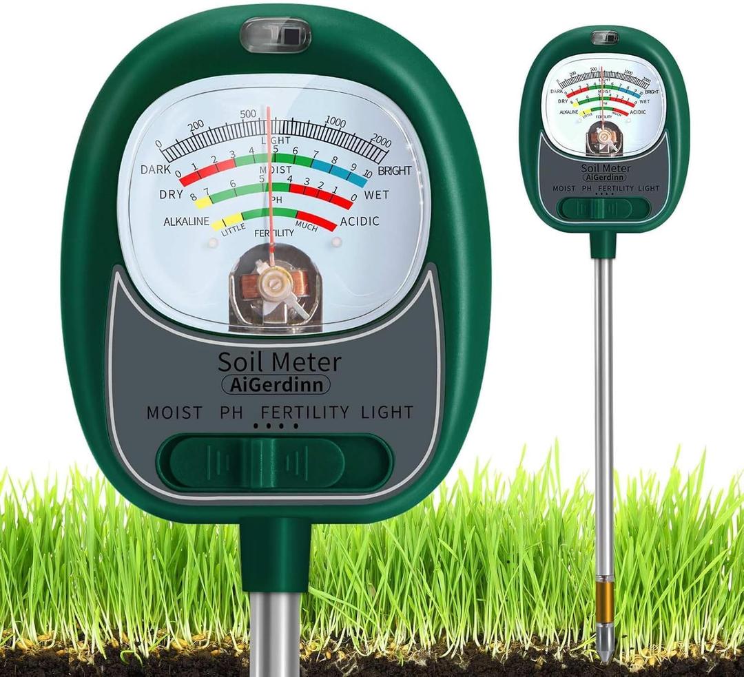 Soil Tester, Soil Moisture Meter/Soil pH Meter/Sun-Light/Fertility For Gardening, Large Dial Soil PH Tester Plant Water Meter For Indoor&Outdoor Garden, Farm Soil Test Kit-Green