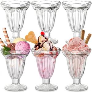 ZENFUN 6 Pack Glass Tulip Sundae Cups, 7 Fl Oz Clear Milkshakes Footed Ice Cream Cups Dessert Bowls Set for Sherbet Trifle, Fruit, Salad, Snack, Cocktail