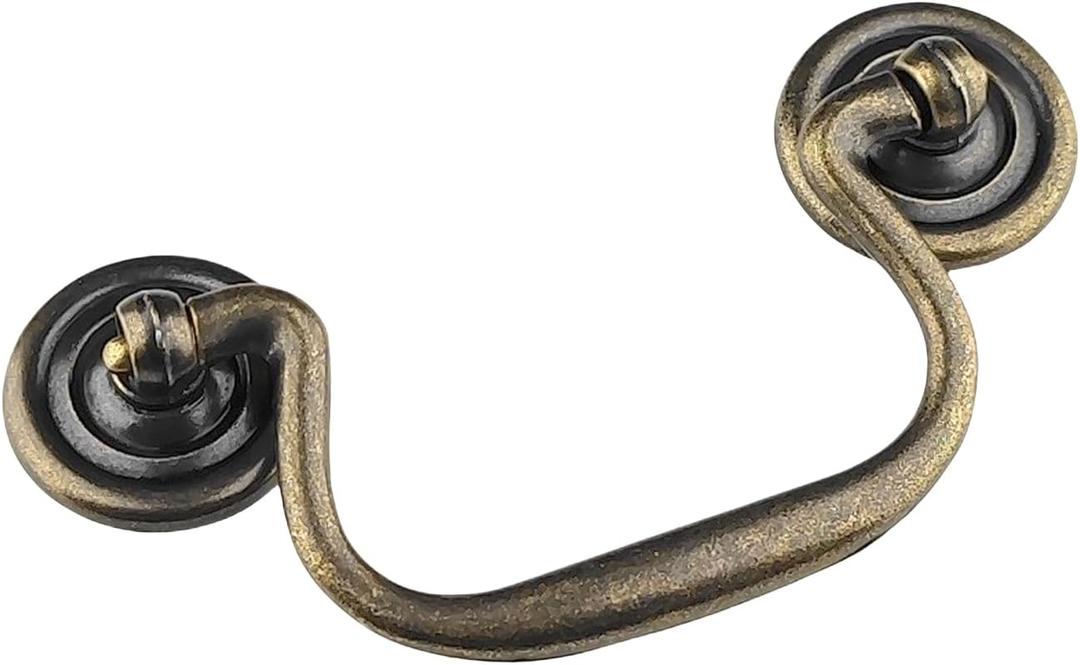 10-Pack 3.5" Hole Centers Dark Antique Brass Hanging Ring Puller Drawer Pull Handle Cabinet Knob Gooseneck Puller Wardrobe Handle for Dresser Screw Pitch89mm (Antique Brass,10)