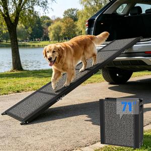 Dog Ramp for Car 71" L x 17" W, Foldable Pet Ramp for Large Dogs with Non-Slip Rug Surface, Portable Dog Car Ramp for SUV, Truck & Vehicle, Heavy-Duty Aluminum Pet Loading Ramp Supports 250 lbs