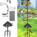 Bird Feeder Pole, 92 Inch Squirrel-Proof Bird Feeder Stand with 4 Shepherd Hooks, Water Bowl and Mesh Tray, Adjustable Birdhouse Pole, Perfect for Outdoor Garden & Yard