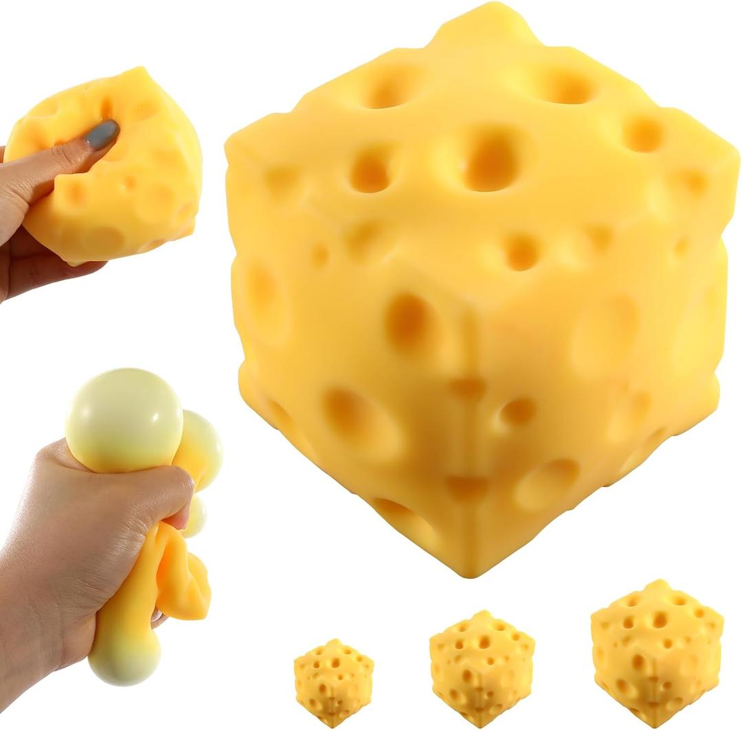 Big Cheese Squishy (10cm), Jumbo Squishy Cheese Block Stress Relief Fidget Toy,Large Size Viral Squeeze Toys for Holiday & Birthday Gifts (4 Inch)