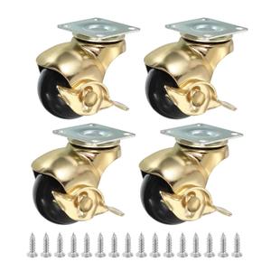 PATIKIL 2 Inch Ball Caster Wheels with Brake, 4 Pack 360 Rotating Swivel Top Plate Wheels 397 lbs Total Capacity Locking Caster with M4 Screws for Furniture Table Cabinet Gold