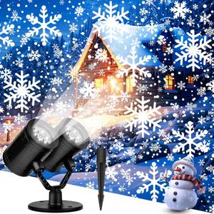 Christmas Snowflake Projector Lights Outdoor Waterproof 2025 Upgraded Double Head Dynamic Rotating Snowflake Projector for Indoor Xmas Holiday Party Gardens Wall Decoration