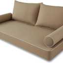 Outdoor Style Daybed Cushion Cover Set, Water-Resistant Twin Triple with Piped Edges Swing Mattress Bolster Pillow Fitted Sheet Cover, 
Light Brown