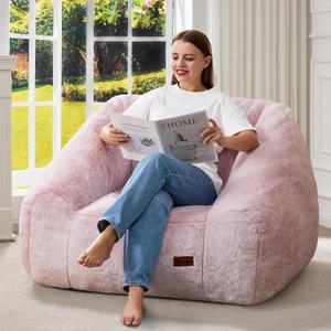 Hobestluk Giant Bean Bag Chair Memory Foam Filled Sofa Chair Bean Bag for Adults/Teens/Kids, Oversized Lazy Accent Comfy Stuffed BeanBag Sofa for Living Room Bedroom Dorm Reading(Light Pink)