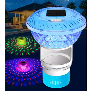 FineBud2025 Upgrade Solar Chlorine Floater,Pool Chlorine Floater with Colorful Light,Button Control Floating Chlorines Dispenser for Pool,Adjustable Flow chlorines floaters,Hot Tub chlorines floaters (Blue)