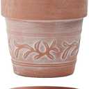 8" Embossed Whitewashed Terracotta Planter with Drainage Hole & Saucer, Rustic Style Unglazed Terracotta Pot for Indoor & Outdoors Plants