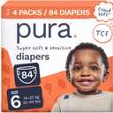Pura Baby Diapers Size 6 (32-44 lbs) 84 Count Sensitive Skin | 12 Hour Leak Protection, New Blowout Blocker, Cloud Soft, Totally Chlorine Free*, Allergy UK Certified