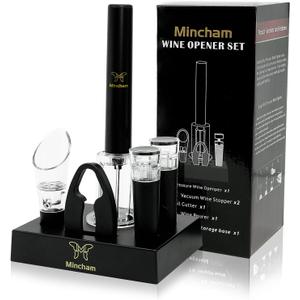 Air Pressure Wine Bottle Opener with Foil Cutter, Wine Aerator Pourer, 2 Vacuum Wine Stoppers, Storage Base (6 PCS), Corkscrew Wine Opener, The Best Wine gifts for Wine Lovers (black 6 in 1)