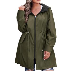 AOVDE Women's Rain Jacket Plus Size: Waterproof Raincoat Reversible Lightweight Windbreaker Jackets with Hooded (16, Army Green)