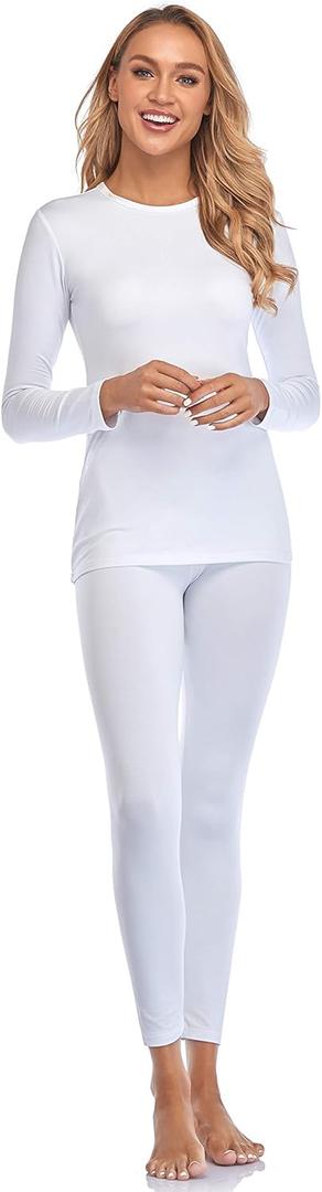 Malist Women's Thermal Underwear Ultra Soft Long Johns Top with Fleece Lined (White), S