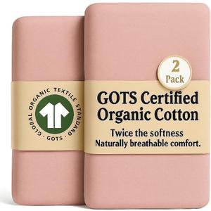 GOTS Organic Bedside Bassinet Sheets 33x20 for Maxi COSI Iora, Newton, Cowiewie, Baby Delight, Mika Micky, Ronbei, Koola Baby Bond, Kidsclub, Luxury Turkish Cotton - Rectangle 32x19-33x20 (Dusty Rose + Dusty Rose)