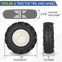 GICOOL 13x5.00-6" Tubeless Tiller Tire and Wheel, 1" Axle Size, 3-1/8" Centered Hub, 13x5-6 Agriculture Super Lug Tractor & Trencher Tire Replacement, 1 Pack