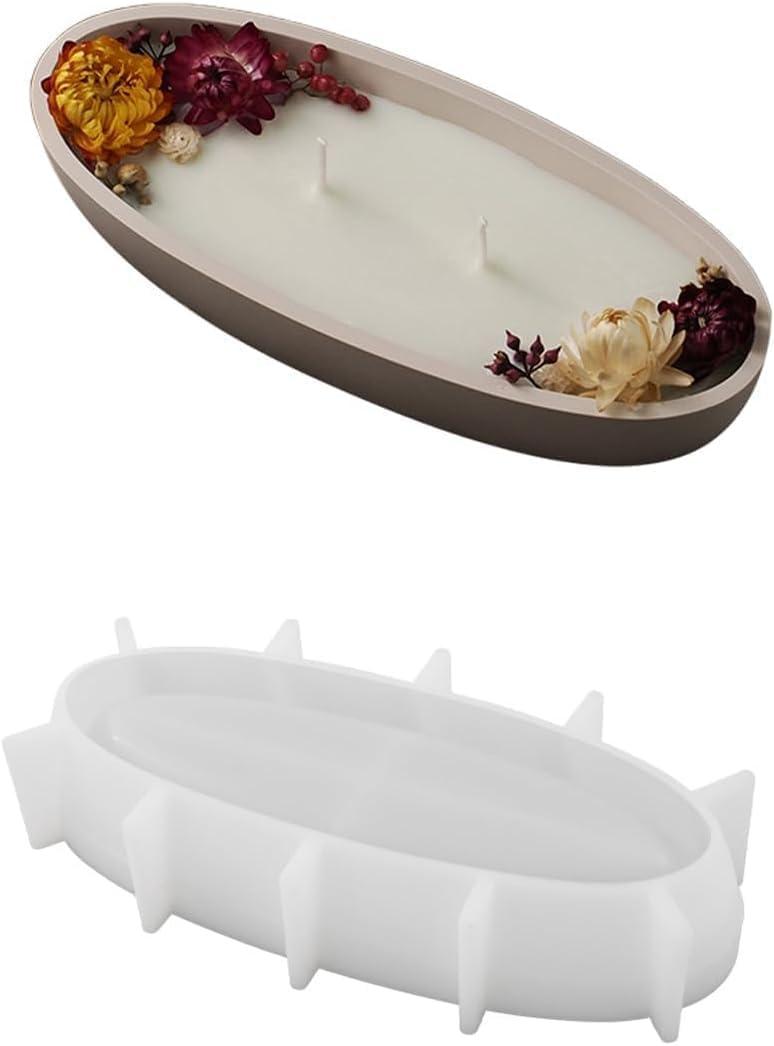 Oval Candle Boat Jar Molds, Creative Silicone Vessels Pot Molds, Concrete Container Storage Tray Making Moulds for Storage Holder Jewelry Box Vase Aroma Cup (S)